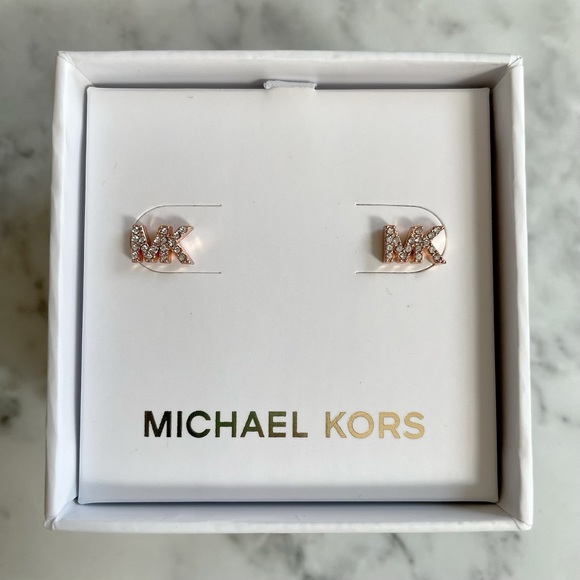 SOLD! MK Rose Gold Logo Stud Earrings - Picture 4 of 6